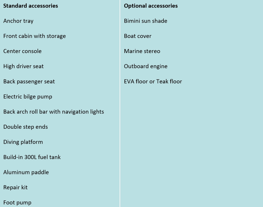 860 RIB boat accessories